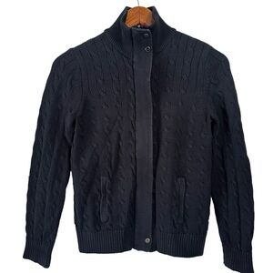 Ralph Lauren Black Cable Knit Zip-Front Jacket